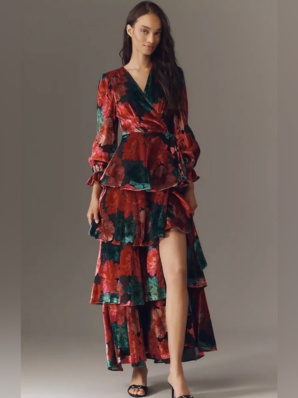 Hutch Velvet Floral Tiered Wrap Maxi Dress - Anthropologie Large